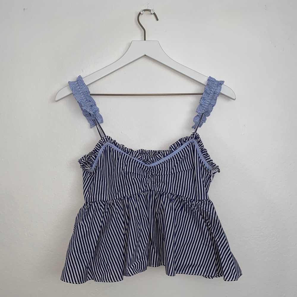 “ZARA Trf Collection” Striped Babydoll Tank with Ruffled Straps